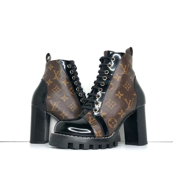 Louis Vuitton Star Trail Monogram LV Logo Leather Platform Lace Up Booties 36 - Picture 3 of 11